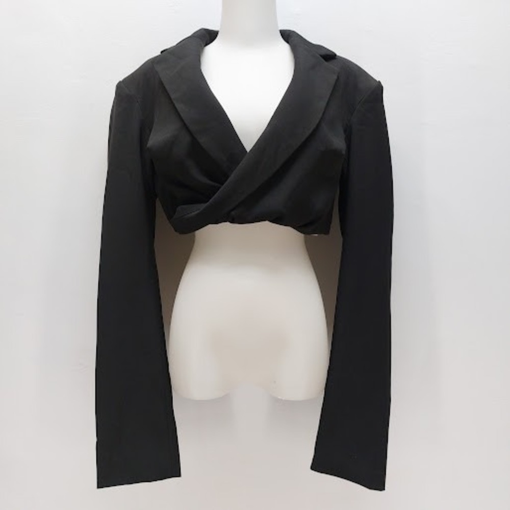 MISSPAP Cropped Blazer Women's Open Back Wrap‎ Front Size 4 Black Top Clubwear